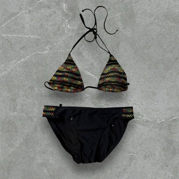 OP‎ Black Embroidered Bikini Set - Picture 1 of 8